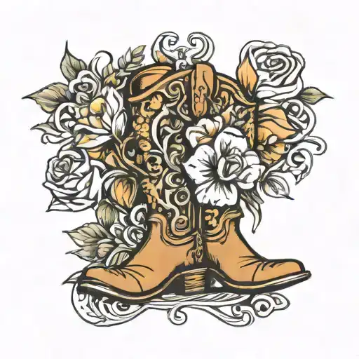 Flowers with lighter, ace deck,cowboy boots tattoo design idea