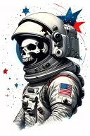 Astronaut cut all with his helmet broken and the envoy of a face is a skull, which is floating in space tattoo design idea