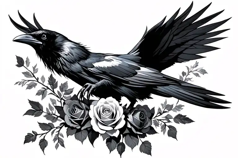 raven with Roses on the ribs tattoo design idea