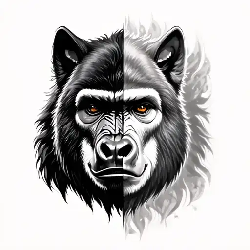 half gorilla face half wolf face tattoo design idea