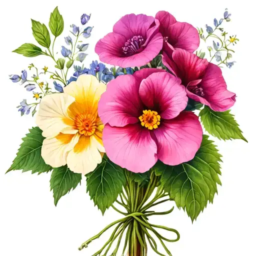 Geranium and Honeysuckle bouquet tattoo design idea