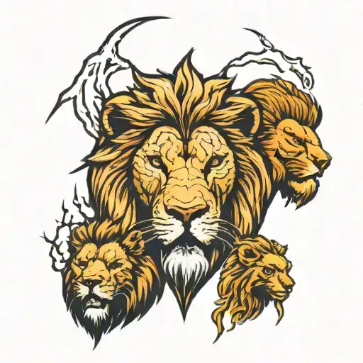 Lightning bolt with a lion and bear head  tattoo design idea