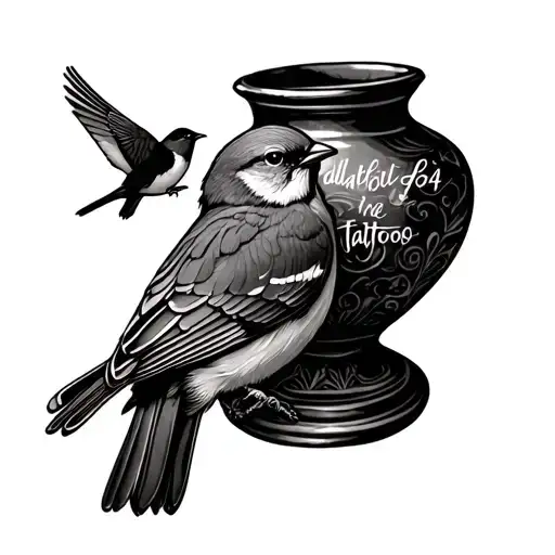 make me a tattoo sleeve on my arm with sparrows on my forearm, psalm 27:4 in cursive script, an alabaster jar on the bac tattoo design idea