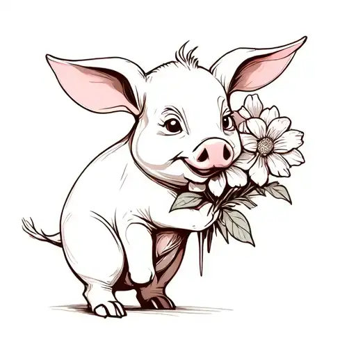 Disney piglet with a flower bouquet tattoo design idea