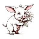 Disney piglet with a flower bouquet tattoo design idea