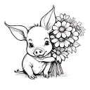 Disney piglet with a flower bouquet tattoo design idea