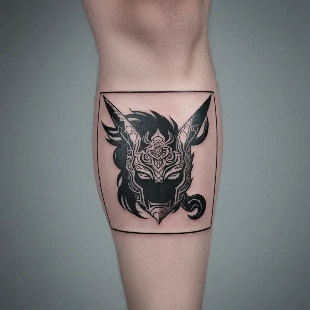 an oni mask split in half Kurama Naruto and zeraora with Naruto sealed and flame  tattoo design idea