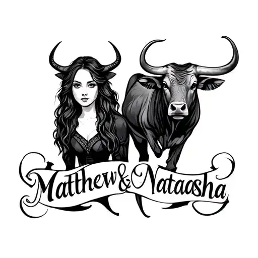 "Matthew & Natasha " virgo woman and taurus bull tattoo design idea