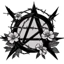 anarchy symbol with barbed wire and flowers  tattoo design idea