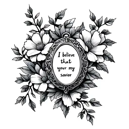 "I believe that your my savior" flowers, locket, vines tattoo design idea
