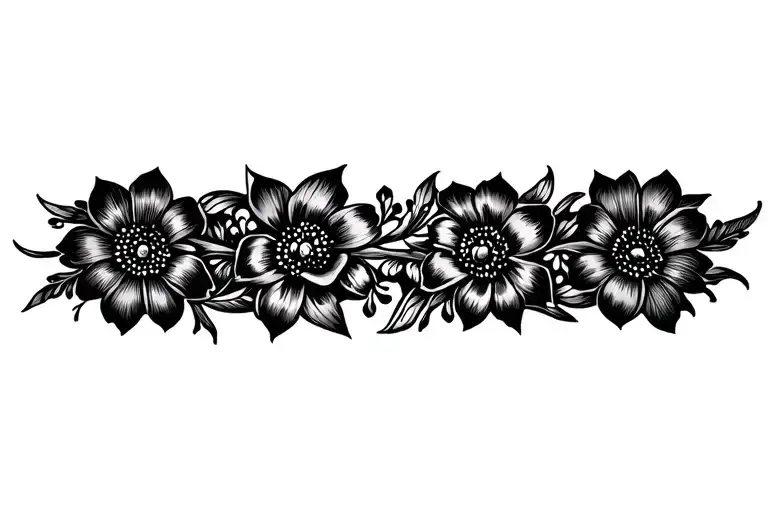 Floral Vertical Armband Tattoo With Snowdrop flowers. linework is jagged and spiky tattoo design idea