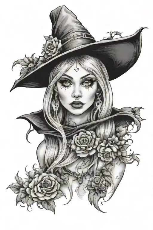 Witchy women face tattoo design idea