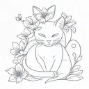 violet flowers with a cat tattoo design idea