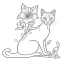 violet flowers with a cat tattoo design idea