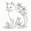 violet flowers with a cat tattoo design idea