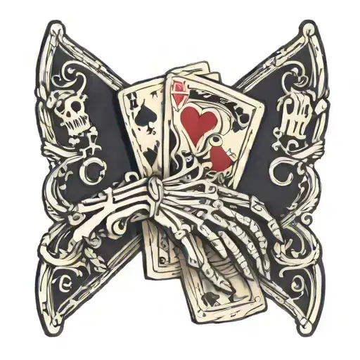skeleton hand holding cards that spell out life with the meaning "deal with the cards  you've been dealt" tattoo design idea