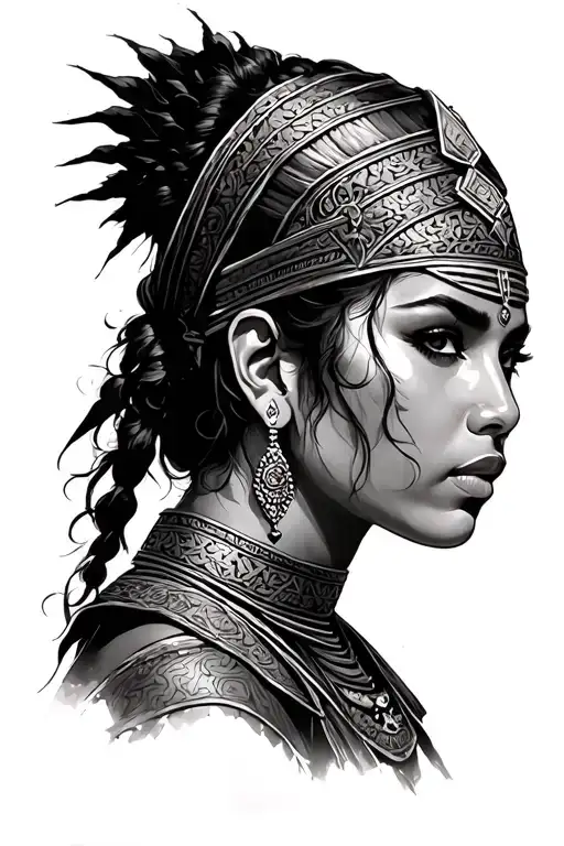 yemeni warrior woman posing tattoo design idea