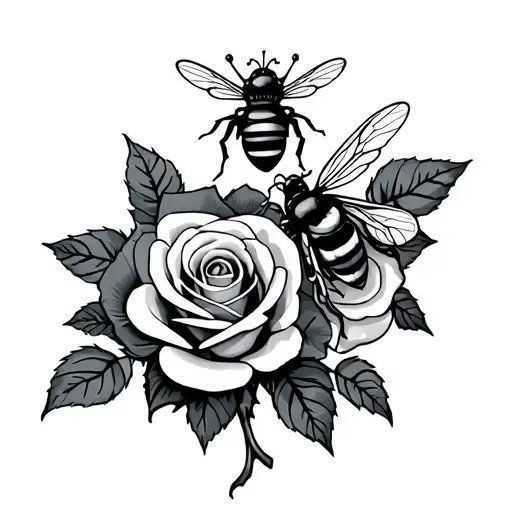 Love Yourz with Roses and Bee with crown tattoo design idea