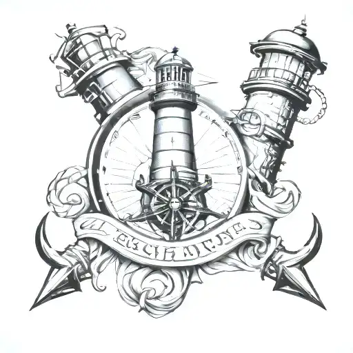 lighthouse anchor and compass tattoo design idea