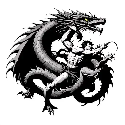 Hercules fighting the hydra dragon tattoo design idea