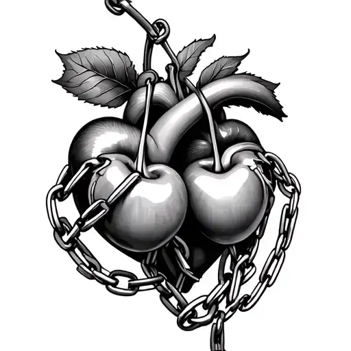 two cherries next to heart organ with chains wrapped around squeezing the middle tight tattoo design tattoo design idea
