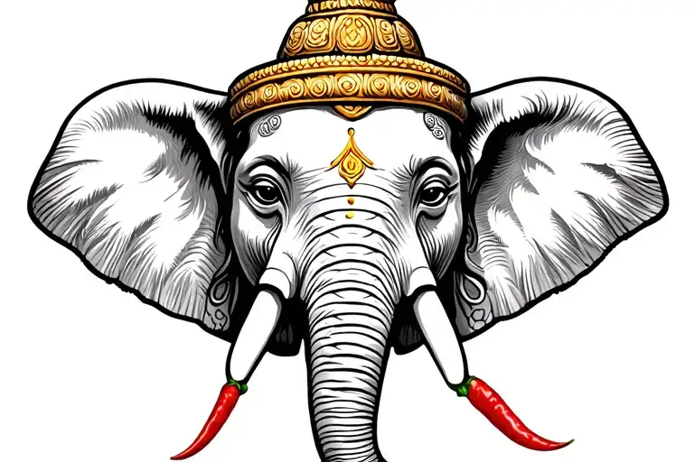 thailand elephant face thailand buddah eith chef hat with chili tattoo design idea