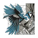 bluejay taking flight tattoo design idea