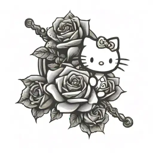 cross rose hello kitty rick and morty tattoo design idea