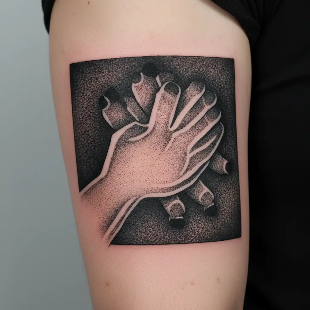 A person's hand reaching out to hold an otter's paw tattoo design idea