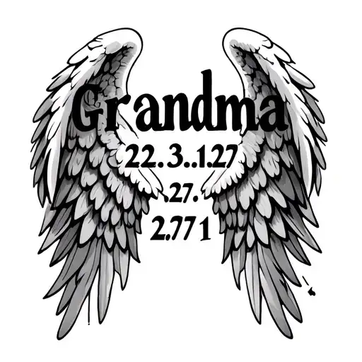 "Grandma 22.3.32-27.11.17" angel wings tattoo design idea