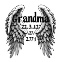 "Grandma 22.3.32-27.11.17" angel wings tattoo design idea