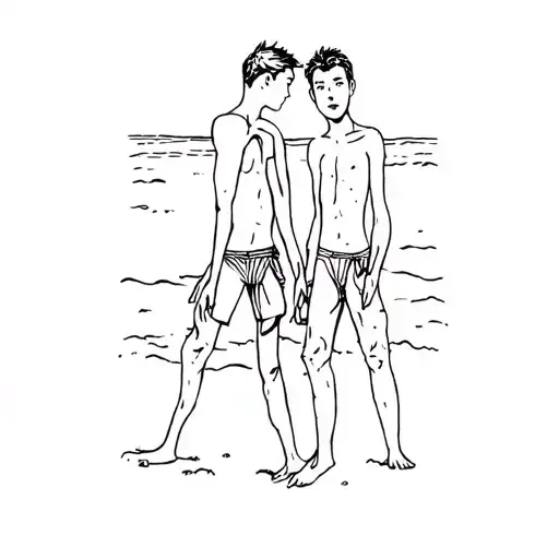 two boys on a beach tattoo design idea