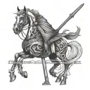 Pale cloaked reaper on undead black horse holding a glaive  tattoo design idea