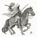 Pale cloaked reaper on undead black horse holding a glaive  tattoo design idea
