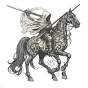 Pale cloaked reaper on undead black horse holding a glaive  tattoo design idea
