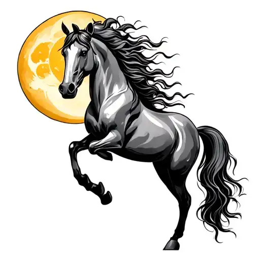 horse on back legs with sun and moon tattoo design idea