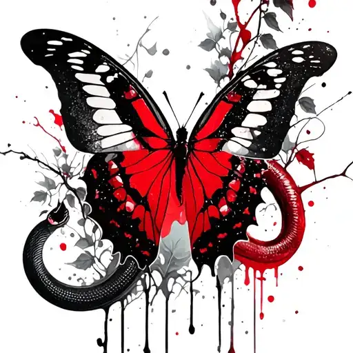 butterfly snake ivy vines tattoo design idea