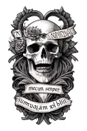 Roman numeral death dates for family members with Roman writing: mecum semper, numquam obliti  tattoo design idea