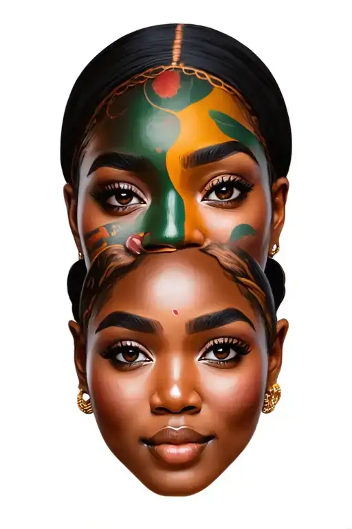 two beautiful African women faces war painted,  tattoo design idea