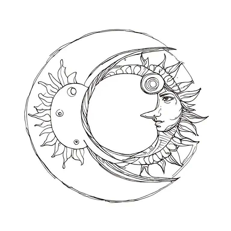 Bohemian sun moon tattoo design idea