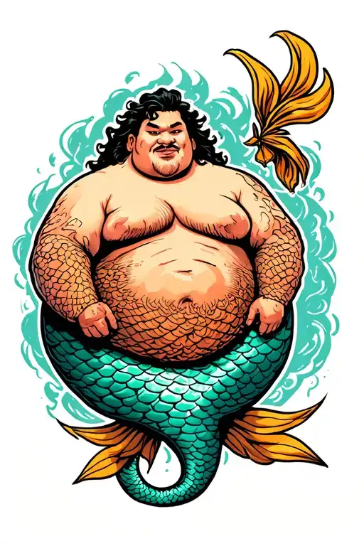 overweight merman choad tattoo design idea