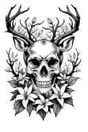 skull with tree emerging, male and female cardinal, peace lily, buck and doe, cosmo and holly floral, filler vines tattoo design idea