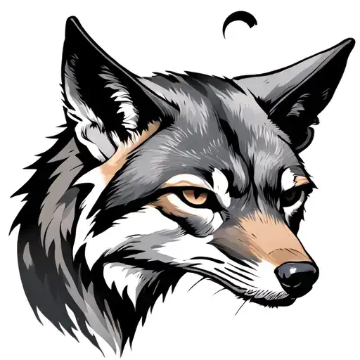 jackal with eclipse moon  tattoo design idea