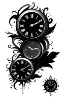 3 clock faces one with 4:16 one with 11:24 and one 12:51 tattoo design idea
