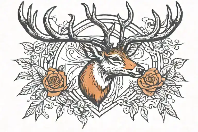 bow and arrow deer head tattoo design idea