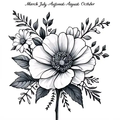 birth month flower bouquet March July August September October tattoo design idea