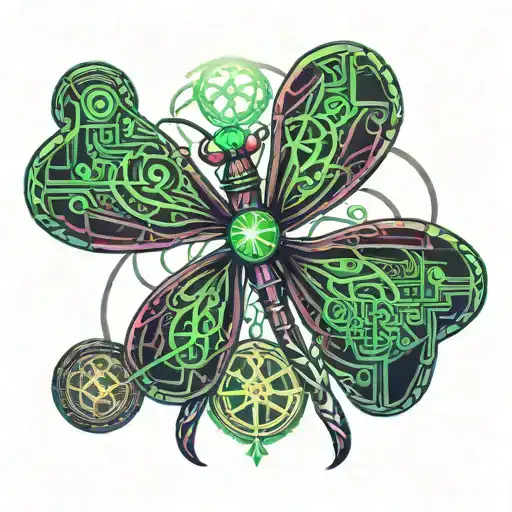 celtic clover with dragonfly tattoo design idea