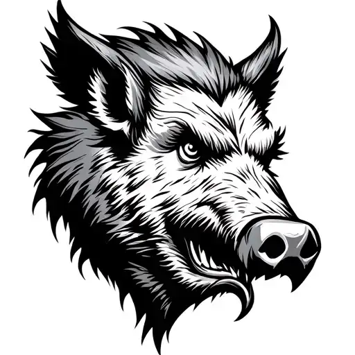 profile of a snarling boar head tattoo design idea
