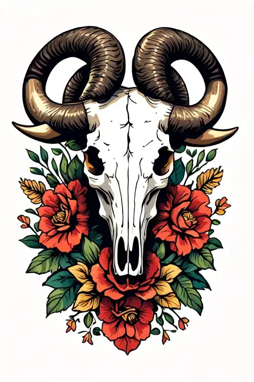 aries bull skull made tattoo design idea