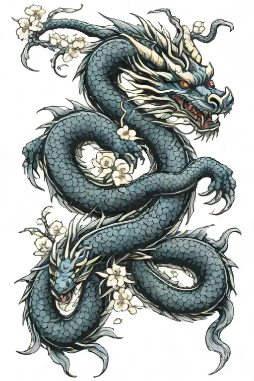  dragon design measruing in 3 inches wide, 7 inches loing to accomadate a forearm, has cherry blossoms tattoo design idea